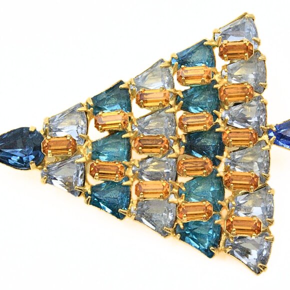 Rare! Weiss Signed Limited Edition Light Blues Gold Christmas Tree Holiday Brooc - Picture 2 of 8